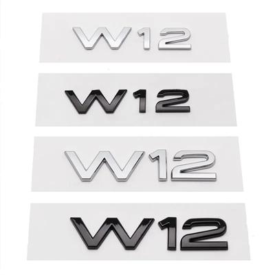 3D ABS Krom Svart W12 Bokstäver Logotyp Bilkaross Bakre Bagagelucka Emblempatch Klistermärken Dekaler Tillbehör