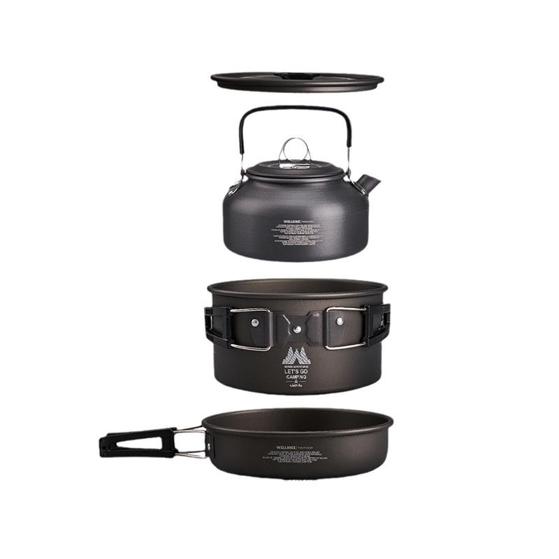WELLHIKE Outdoor Camping Cooking Set Of Cookware Portable Camping Cookware Set Travel Utensils For 1-2 People Kettle Frying Pan