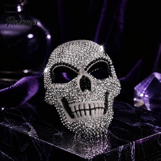 Luxury Rhinestone Costume Mask Full Halloween Mask, Sparkling Skull And Cat Face Carnival Adjustable Elastic Straps for Theme Dances Decorative Party