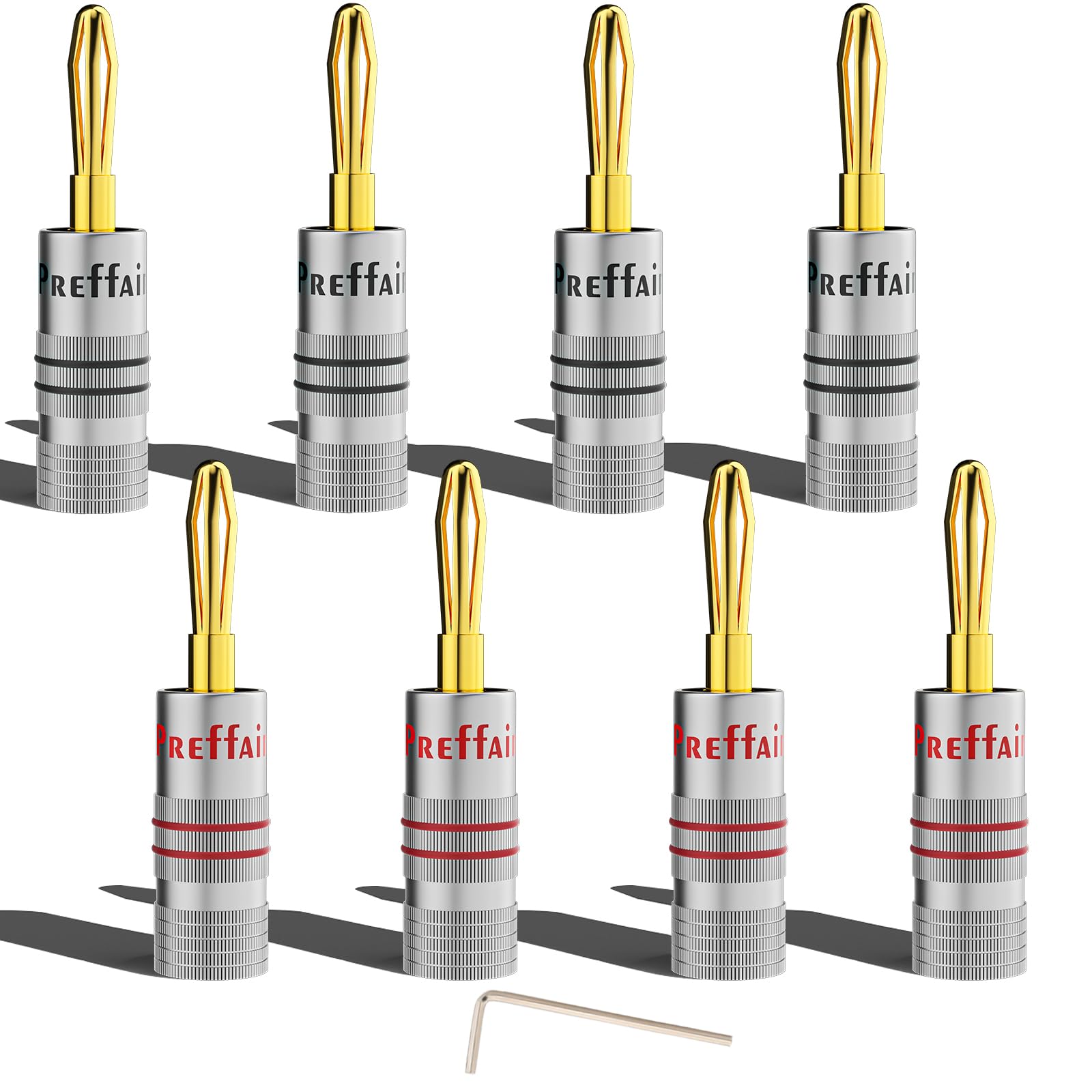 

Разъемы-бананы Preffair с позолотой 24K, двойной винт 4 4 для динамика, для самостоятельного изготовления кабеля для динамика, 8 шт., фиксация, красный, черный, кабель 12-18AWG,