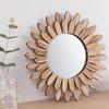 Sun Shape Wooden Round Makeup Mirrored Innovative Art Decors Bathroom Bohemian Wall Hangings Mirrored Living Room Decors
