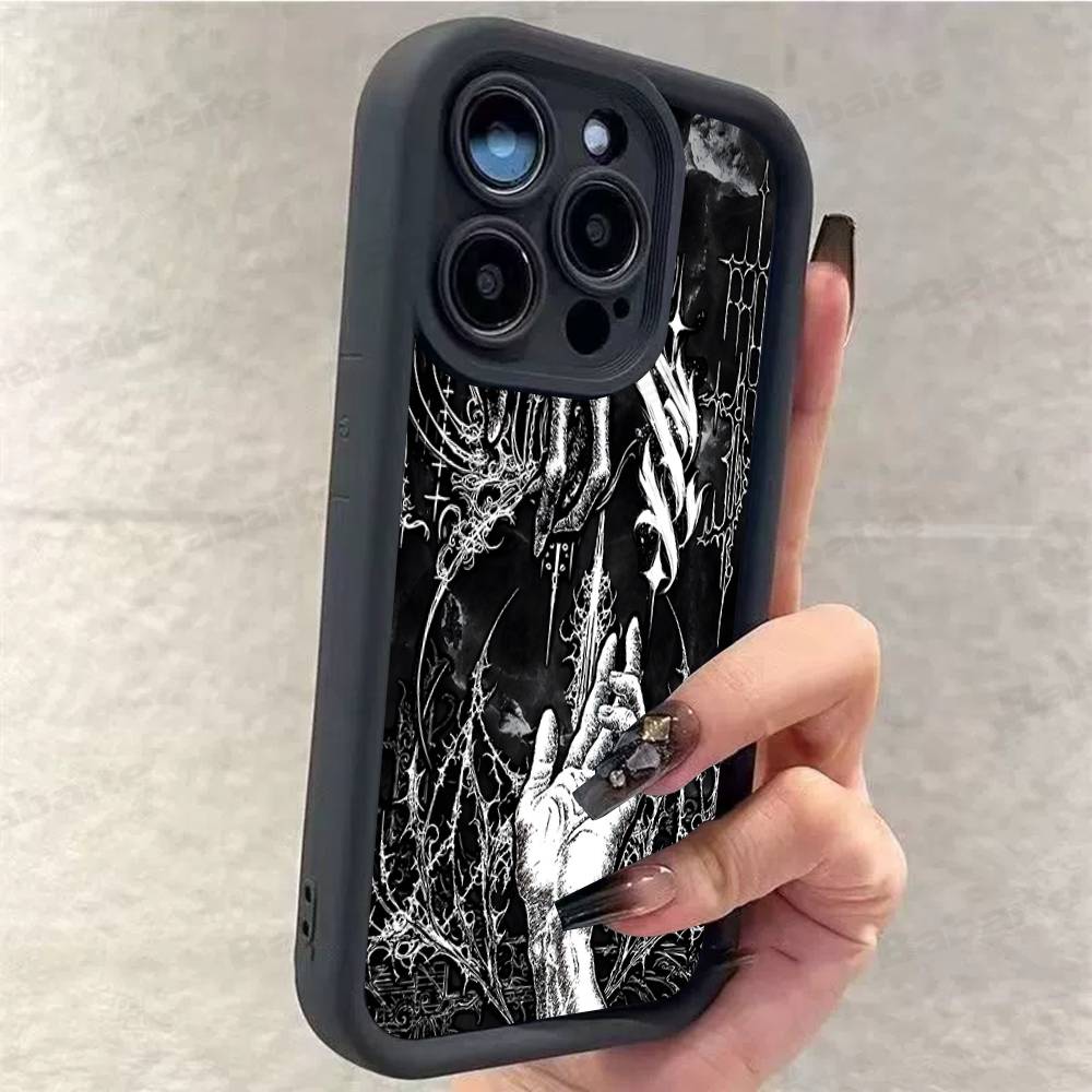 Gothic Cyber Sigil Cross Phone Case For iPhone 17 16 15 14 13 12 11 Pro Max 16E Plus INS Soft Cover