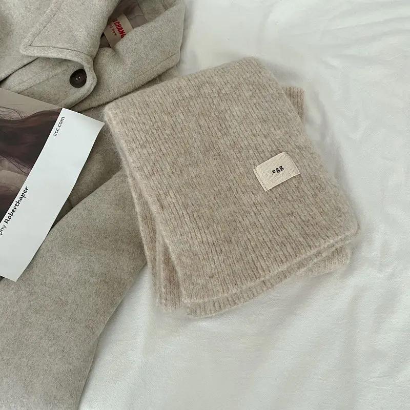 2025 Winter Mohair Scarf Women Luxury Scarves Thicken Warmer Soft Pashmina Shawls Wraps Pure Color Knitted Long Scarf