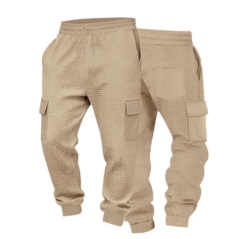 Spring and autumn jacquard checkered jogger pants, casual long pants for men, versatile and stylish multi-pocket trousers