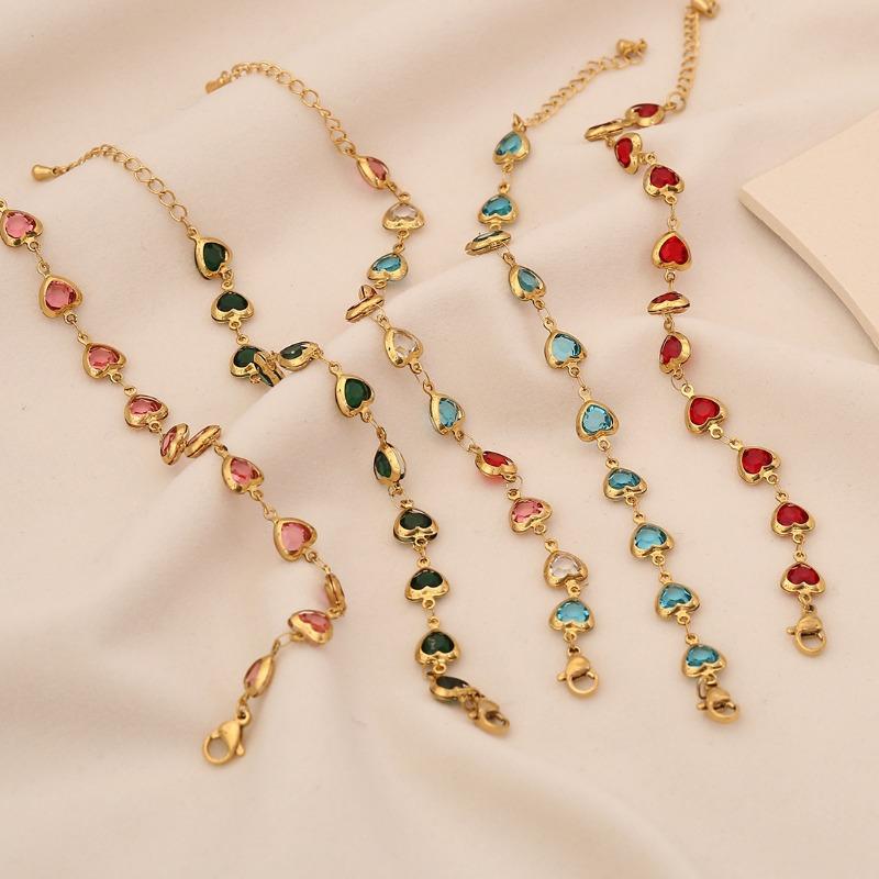 Gold Tone Multicolor Heart Crystal Bracelet Set – Dainty Colorful Romantic Jewelry for Women, Sweet Gift