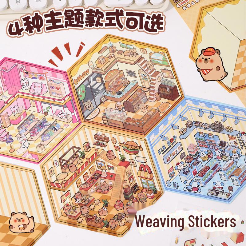 3D Cute Cartoon Hut Landscaping Stickers for Decompression and Scrapbooking