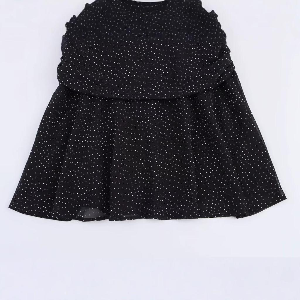 Spring 2025 Women's European & American Style Polka Dot Waist-Hugging Long Sleeve Dress