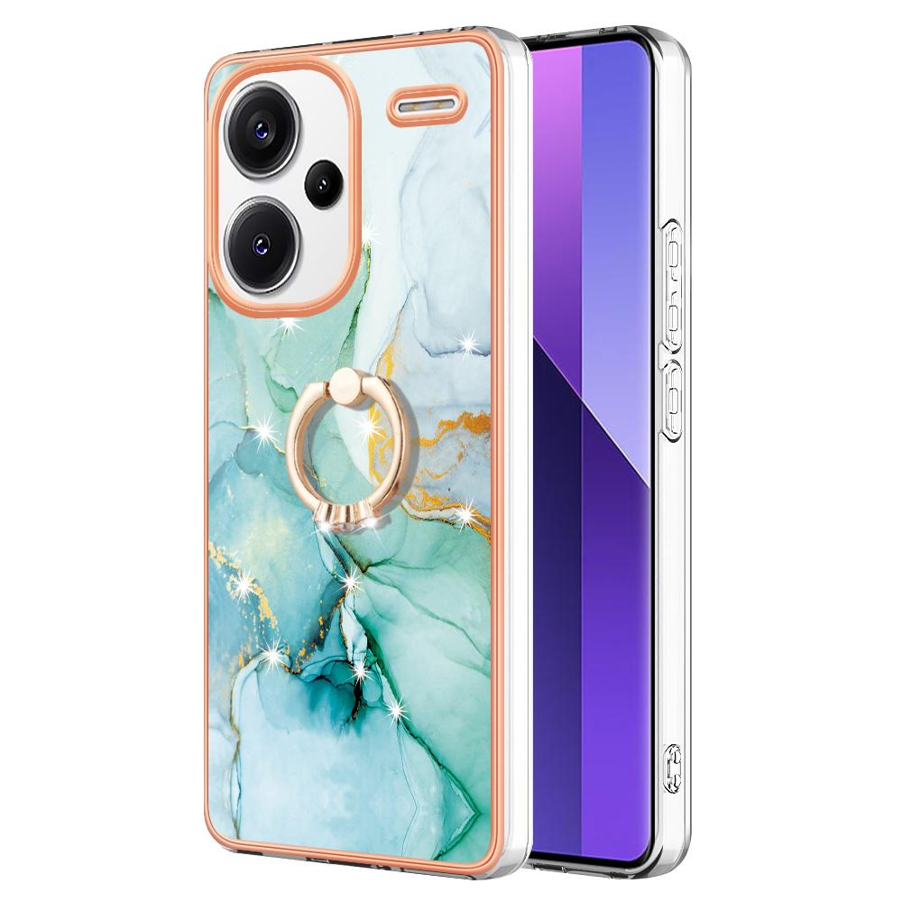 For Xiaomi Redmi Note 13 Pro+ 5G Case with Ring Kickstand Marble Pattern Electroplating TPU Back Cover