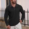 Men Waffle Golf Shirt Long Sleeve Turndown Collar Shirt Quarter Button Neck Casual Shirt for Vacation Office Party Date
