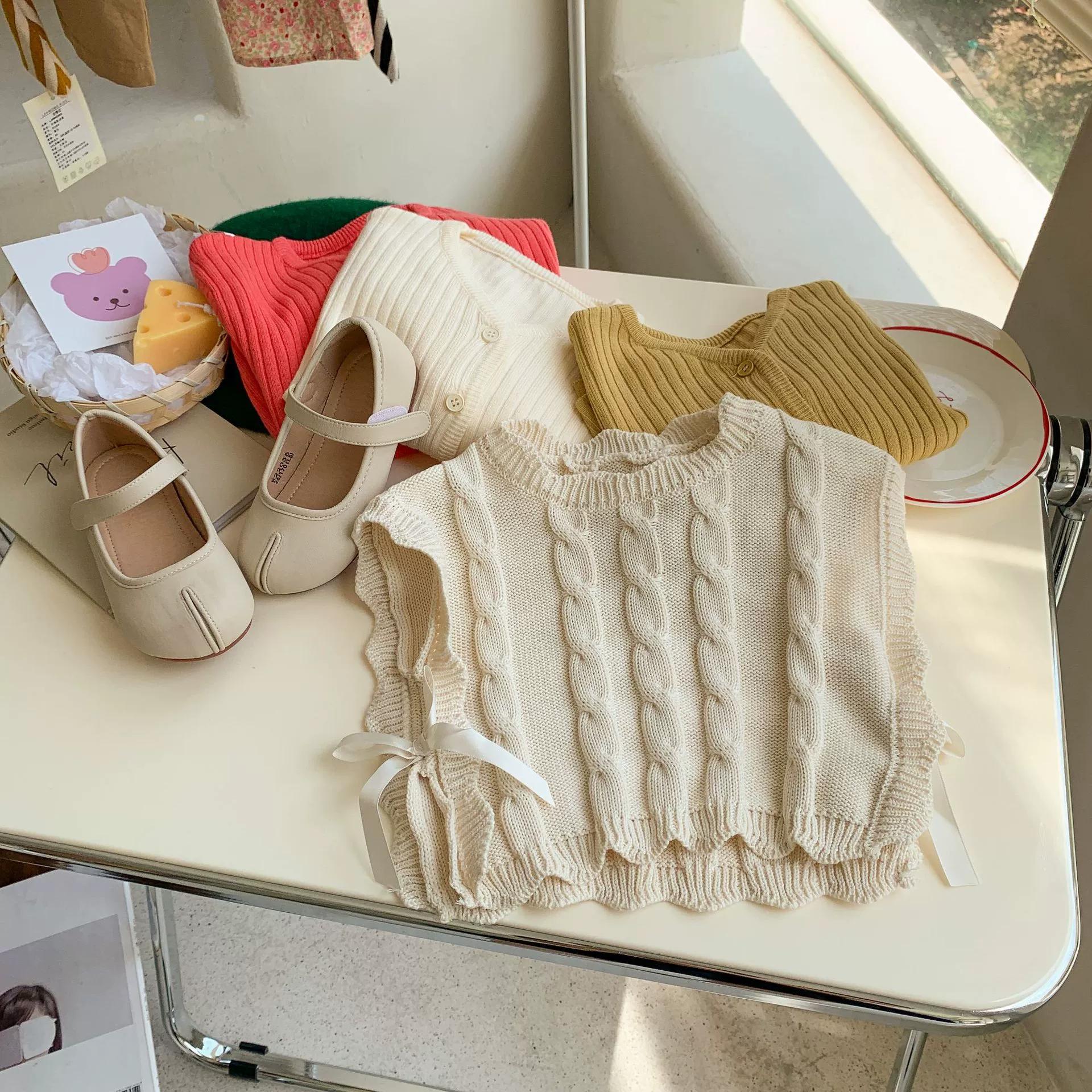 

Осенний вязаный жилет для девочек Весенне-осенний новый корейский сетчатый жилет без рукавов для девочек 1-7 лет Модный детский топ 80 абрикосовый