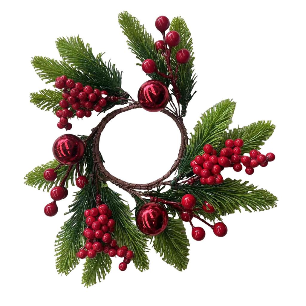 Christmas Candle Ring Decoration Holiday Handcrafted Farmhouse Decor Realistic with Red Berry Garland for Wall Birthday Decor
