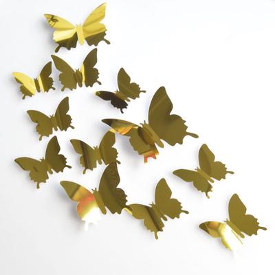 12 Stück Schmetterlings-Spiegel-Dekoration für Zuhause, Zimmer, Kunst, 3D-DIY-Wandaufkleber