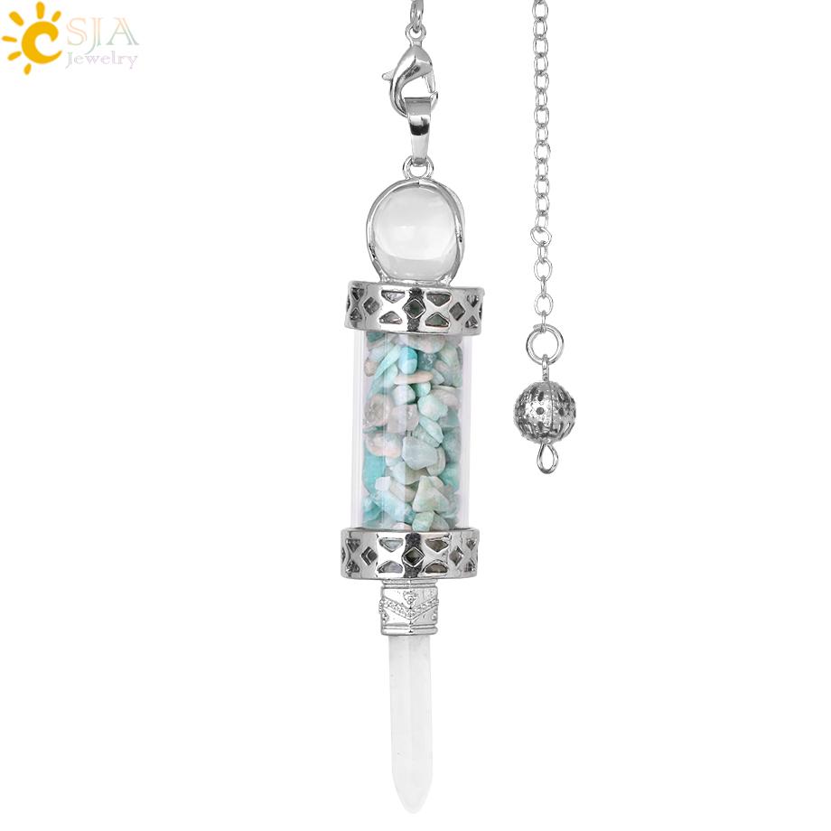 CSJA Crystal Pendulums for Divination Dowsing Wishing Bottle Natural Stone Pendant Hexagonal Clear Quartz Pendulum Balanced H025