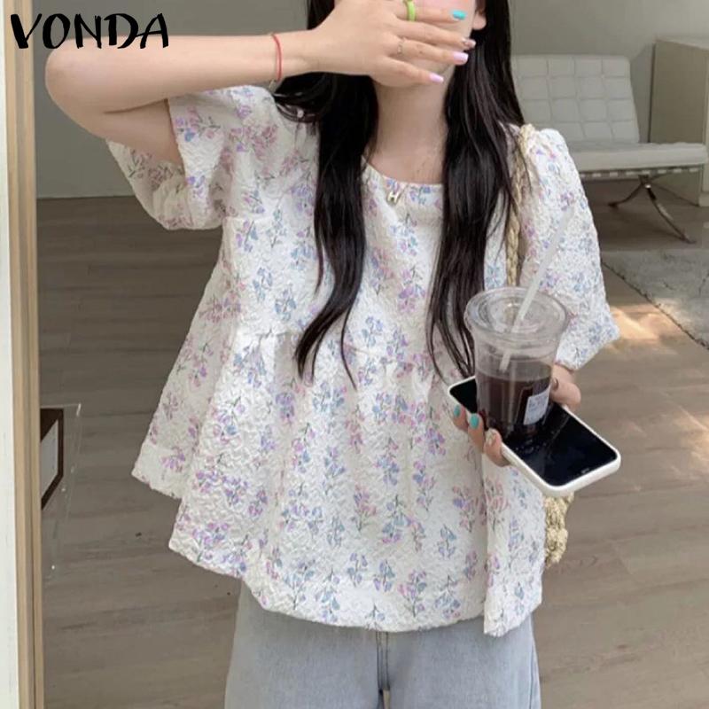 

VONDA женская летняя свободная блузка трапециевидной формы с круглым вырезом и коротким рукавом с цветочным принтом