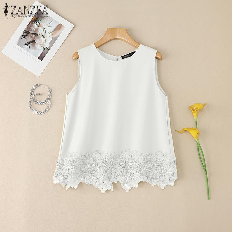 ZANZEA Women Summer Lace Splice Casual Sleeveless Tank Tops