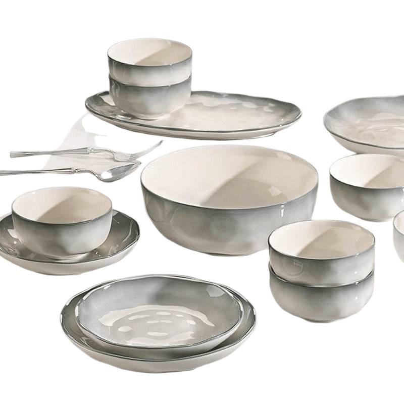 קערת מרק ונודלס קרמית עבה יוקרתית בצבע תת-זיגוג