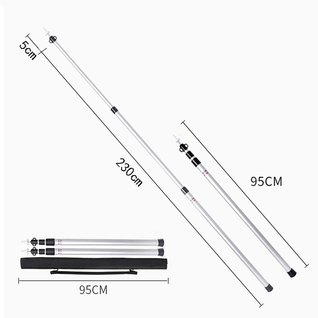 2pcs Camping Tent Poles Aluminum Alloy Adjustable 95 to 235cm Telescopic Canopy Supporting Rods with Storage Bag for Hiking Backpacking