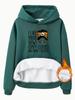 European and American Women's Kangaroo Pocket Hooded Long Sleeve Plush Sweatshirt with Print Design