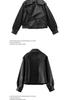 2025 Spring Korean Style Loose Fit Women's Leather Jacket with Long Sleeves