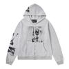 Mens Oversized Streetwear Hoodie With Distressed Zipper Graphic Print Cotton Long Sleeve Pullover Casual Wear