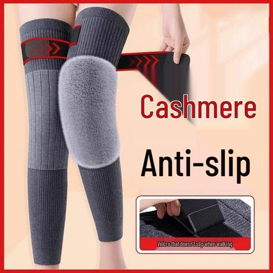 Elastic Knit Long Strapped Knee Pads for Cold Protection and Sports - Cashmere for Autumn/Winter