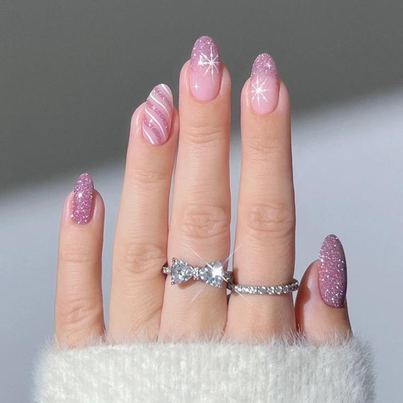 Noste Dlouhý Francouzský Ručně Dělaný Manikúrní Kousek Kamínkový Postupný Přechod Odnímatelná Nálepka na Nehty