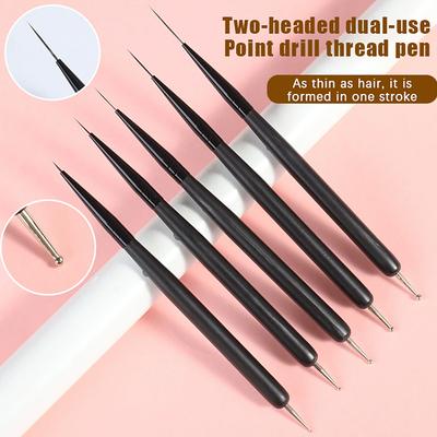 5 Adet Çift Kullanımlı Tırnak Noktalama Boncuğu Tırnak Sanatı Liner Kalemi Tırnak Boyama Fırçası Çizgi Çizme Uv Jel Uzatma Manikür Aleti