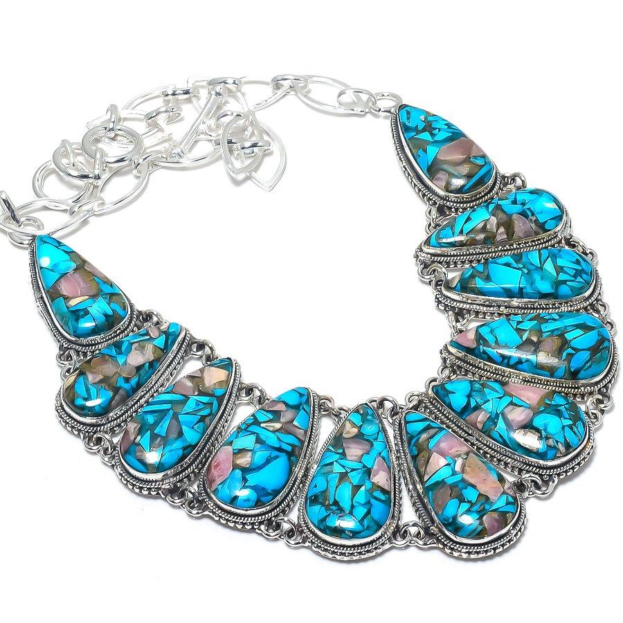 

Spiny Oyster Turquoise Gemstone Handmade 925 Silver Jewelry Necklace 18 JCN484-460