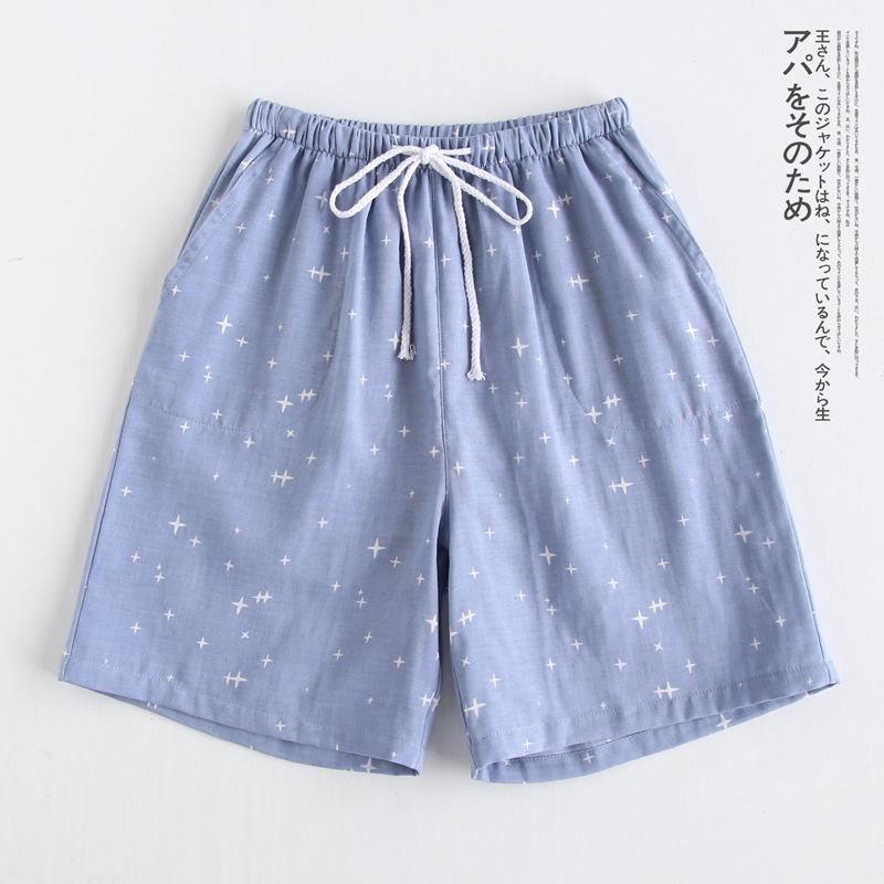 Spring, summer and autumn cotton gauze simple couple shorts thin loose men's Japanese home pajama pants air-conditioned pants comfortable