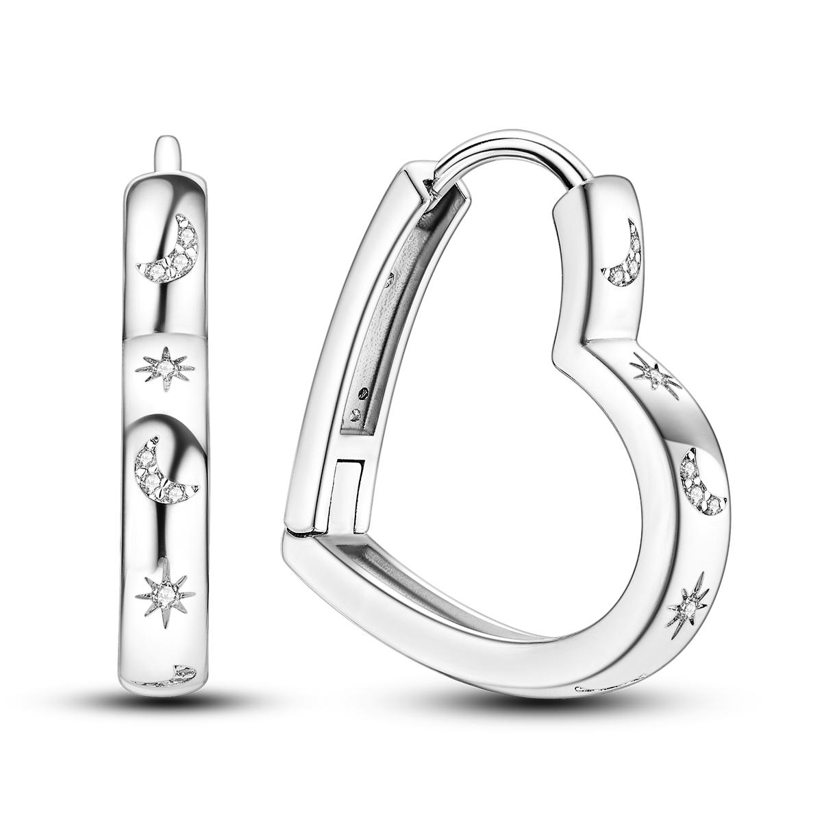 

925 Silver Plated Hoop Earring Heart Round Shape Pendientes Geometric Jewelry