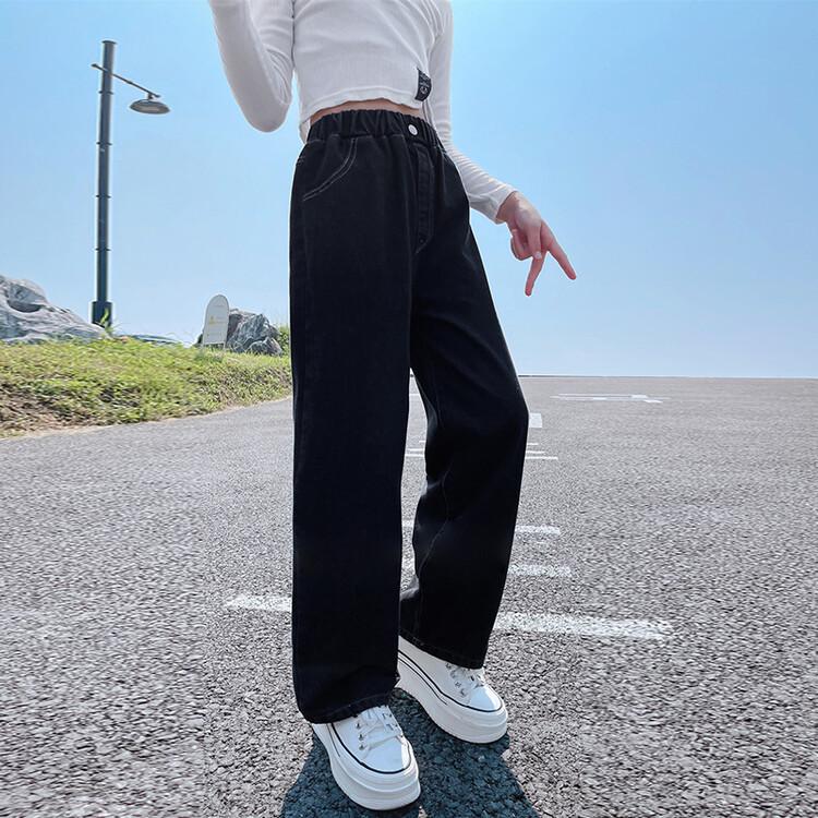 2025 Korean Style Girls' Autumn Wide Leg Jeans - Casual Loose Fit