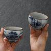 Vintage Clay Retro Ceramic Kung Fu Set Tasting Large Master Blue and White Porcelain Single Cup Bowl Tea