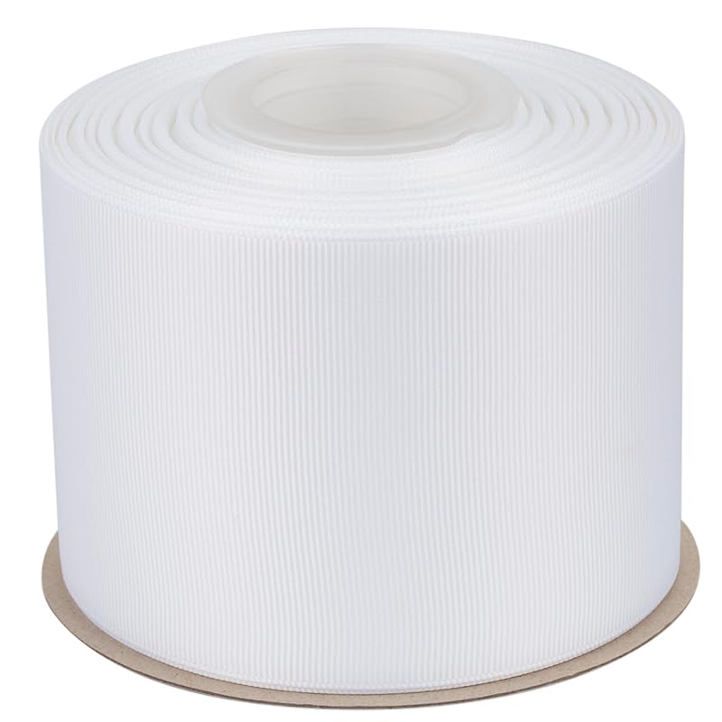 

[Tekdeere]Width 75mm solid white grosgrain ribbon, perfect for gift wrapping, sewing, hair accessories, wedding decorations - 22 meters/roll