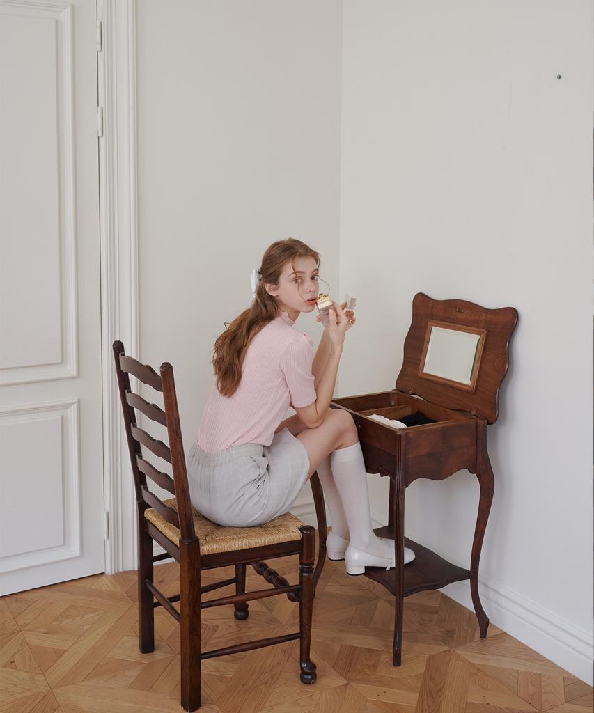BIBYSEOB Half-Neck Frill Turtleneck Baby Pink [T41]