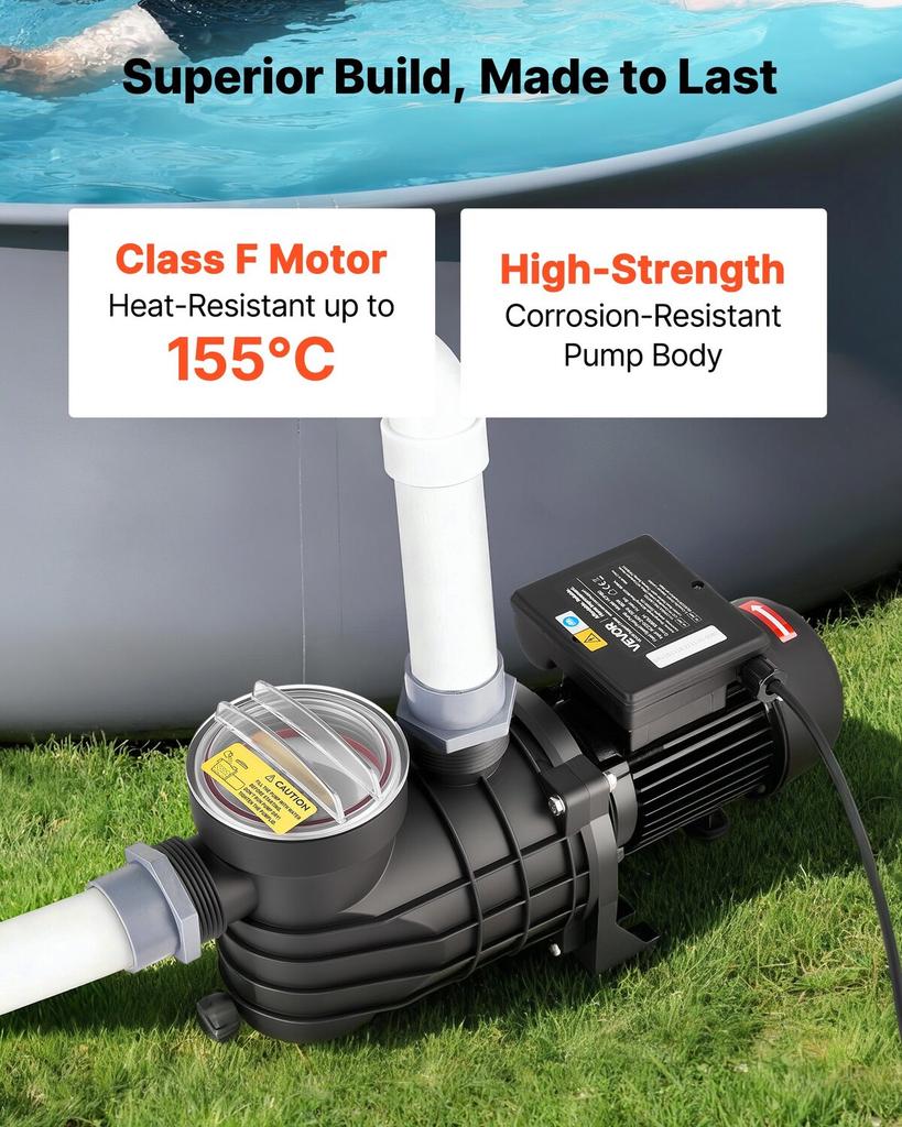 Above Ground Pool Pump, 250W, 11,700 L/H Max Flow Single Speed Swimming Pool Pump, AC 220-240V, 2850 RPM, 8 M Max Head Lift, with Filter Basket & Lid,