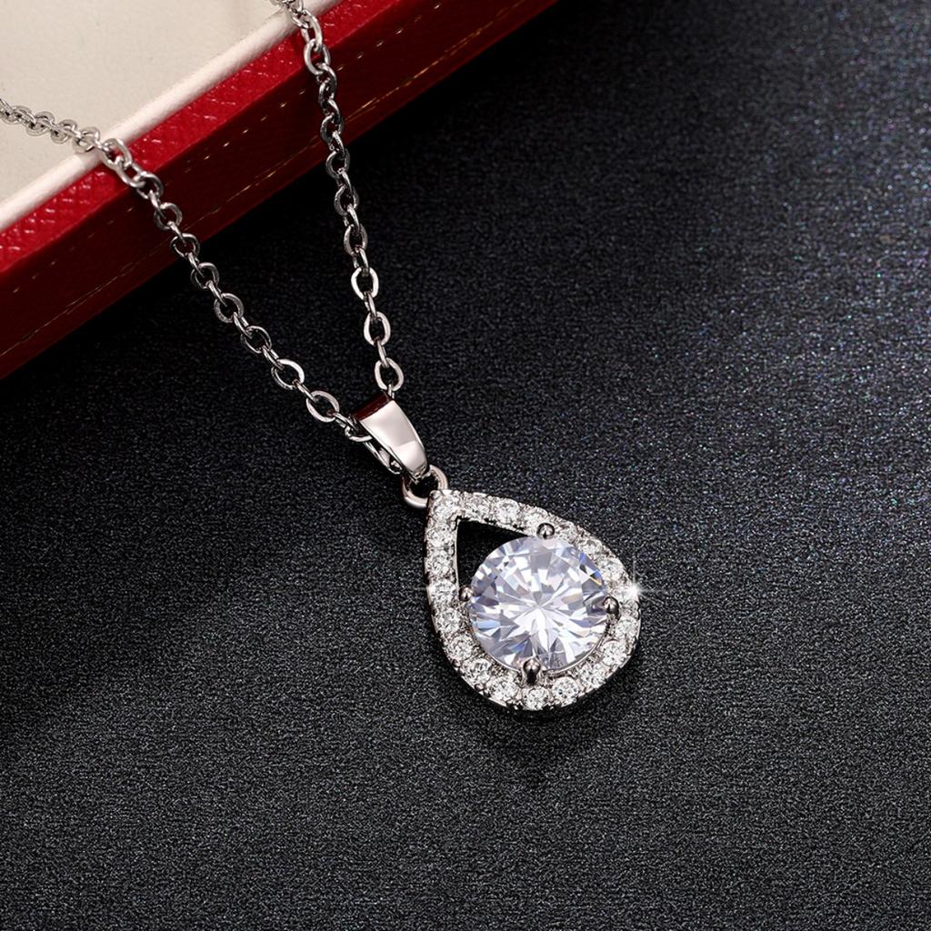 Teardrop Halo Pendant Necklace Brilliant Round Center Stone Elegant Sparkling Jewelry for Women