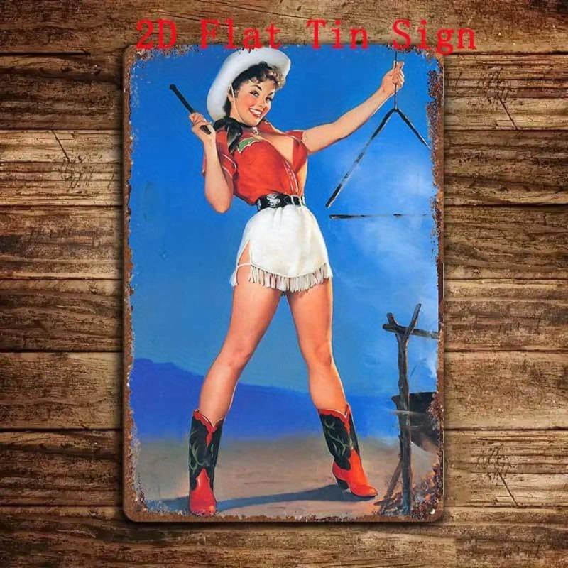 Pin-Up Girls Tin Sign, Retro Metal Wall Art