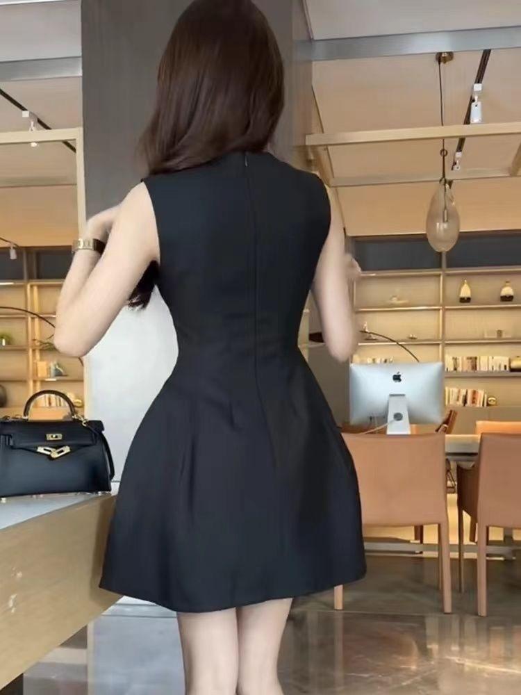 Professional wear casual short-sleeved medium and long dress dress women s summer new British style commuter temperament dress S чёрный