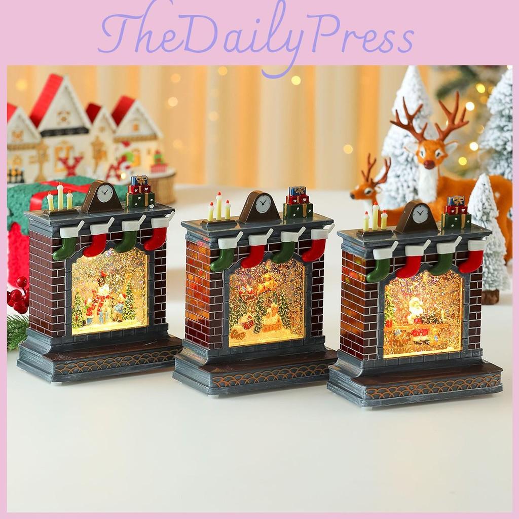 Music Ornament Fireplace Box With Snowman And Reindeer Christmas Gift Decor