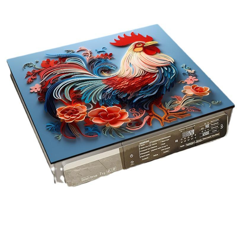 Rooster Family Drum Washer & Dryer Dustproof Decorative Pad