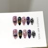 Halloween Purple Almond Press-on Nails – Hand-Painted Pumpkin, Ghost, and Spider Designs – Fully Handmade