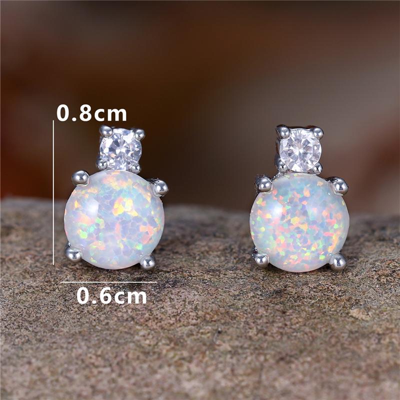 White Fire Opal Cute Blue Crystal Round Stone Earrings For Women Trendy Silver Color Wedding Accessory