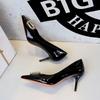 7cm-10cm High Heels For Women'S Fashion Rhinestone Pointed Head Pumps Sexy Thin Heel Patent Leather Light High Heel Single Shoes