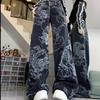 Retro American Street Style Airplane Buckle Scimitar Jeans