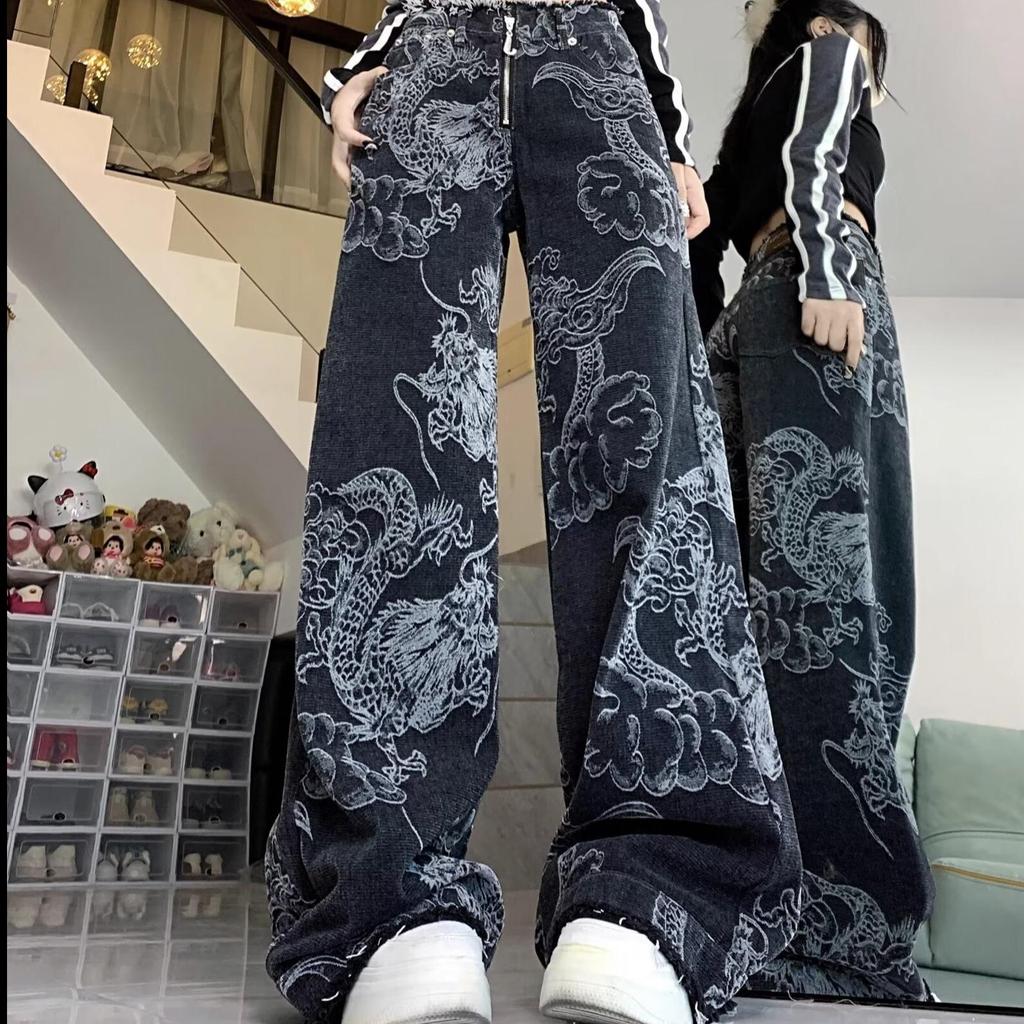 Retro American Street Style Airplane Buckle Scimitar Jeans