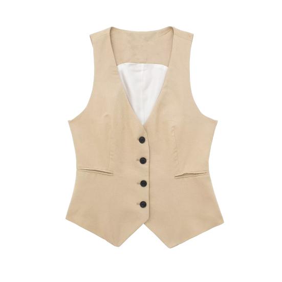 Yousheng Women's Vest Top V Neck Single Breasted Sleeveless Coat Casual Waistcoat with Pockets Ladies Dressy Vest Jacket