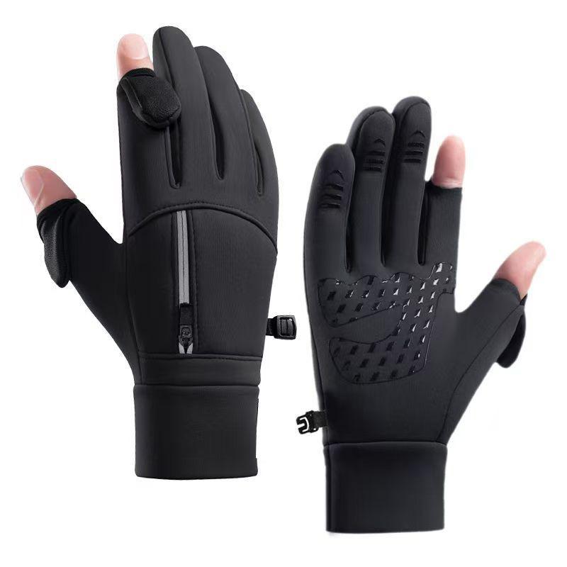Winter Cycling Gloves Windproof Men Women Touchscreen Warm Gloves Motorcycle Water-Repellent Zipper Pocket Fingertip Flip Gloves