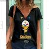 Summer V-neck 3D Football Team Printed Top Fashionable Casual Short Sleeved Women's T-shirts