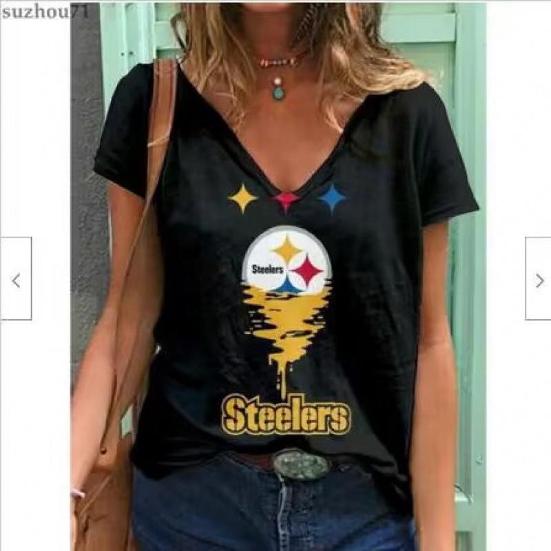 Summer V-neck 3D Football Team Printed Top Fashionable Casual Short Sleeved Women's T-shirts
