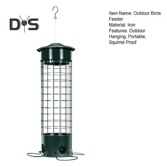 Vogelfutterspender aus Metall für draußen, zum Aufhängen, eichhörnchensicher, Samenfutterspender mit Sitzstangen für Wildvögel, Finken, Blauhäher, Meisen